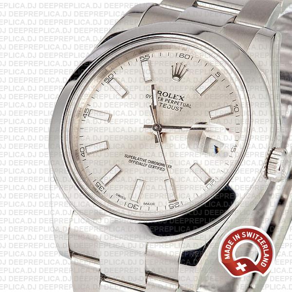 Rolex Datejust II Silver Dial with Stainless Steel Smooth & Fixed Bezel Swiss Replica Watch