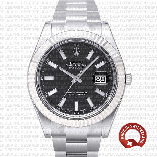 Rolex Datejust Ii Steel White Gold Black 41mm 116334 Swiss Replica