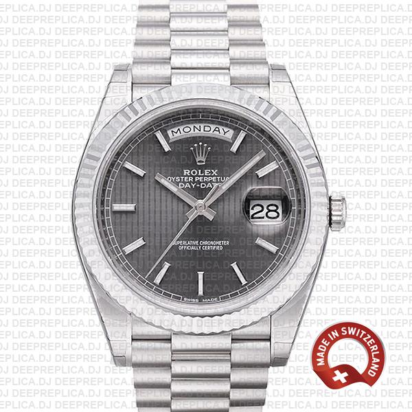 Rolex Day Date 40 White Gold Dark Rhodium Stripe Motif Sticks 40mm 228239 Swiss Replica