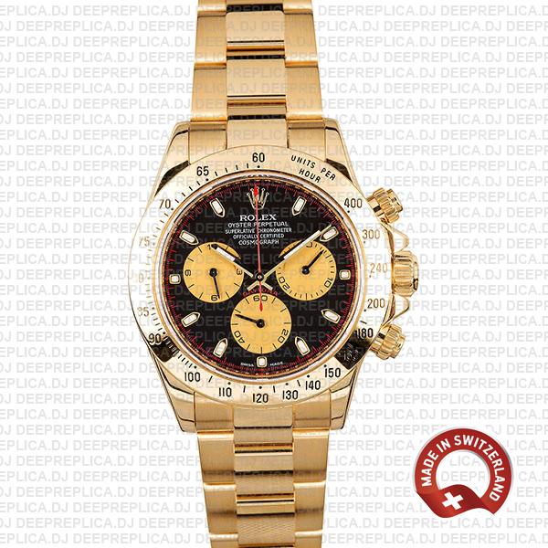 Rolex Daytona Gold Black Dial 40mm Swiss Replica Watch