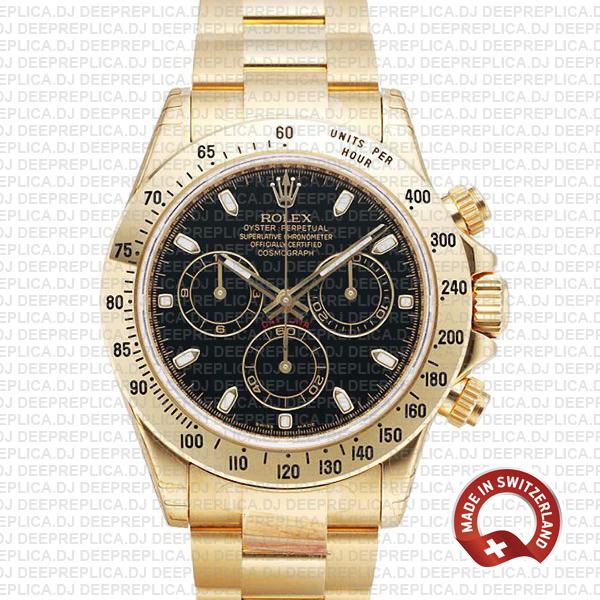 Rolex Daytona Yellow Gold Black Dial Rolex Replica Watch