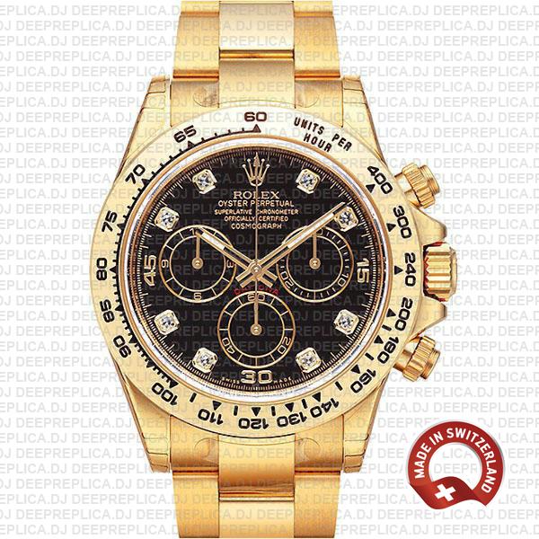 Rolex Daytona Cosmograph Gold Black Diamond Dial Replica