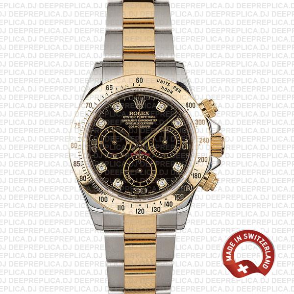 Rolex Daytona Two-Tone Black Diamond Dial Replica Watch