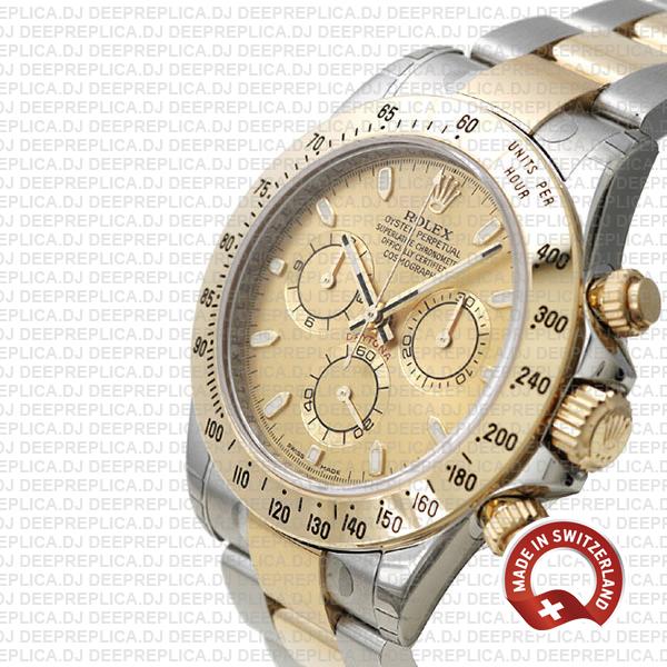 Rolex Replica Cosmograph Daytona 18k Yellow Gold in Two-Tone with Gold Dial 904L Steel Oyster Perpetual Watch