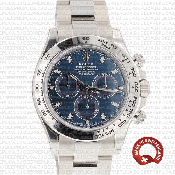 Rolex Cosmograph Daytona 18k White Gold Blue Dial 40mm Stainless Steel Swiss Replica Watch