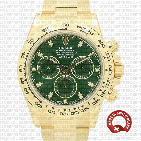 Rolex Daytona 40mm 18k Yellow Gold Green Dial with Subdials 904L Stainless Steel Oyster Bracelet