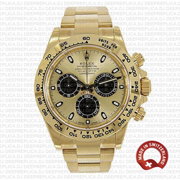 Rolex Daytona Gold Dial Stainless Steel Best Swiss Replica Watch