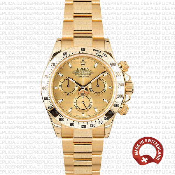 Rolex Oyster Perpetual Daytona 18k Yellow Gold, Stainless Steel Gold Dial 40mm in Oyster Bracelet Swiss Replica Watch