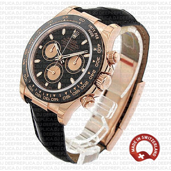 Rolex Daytona Leather Rose Gold Black Pink Ceramic 40mm 116515 Swiss Replica