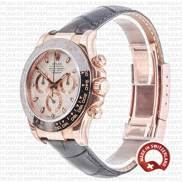 Rolex Daytona 18k Rose Gold 904L Stainless Steel White Ivory Dial with & Leather Strap 40mm