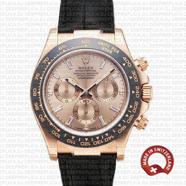 Rolex Daytona Leather Rose Gold Pink Diamond Ceramic 40mm 116515 Swiss Replica