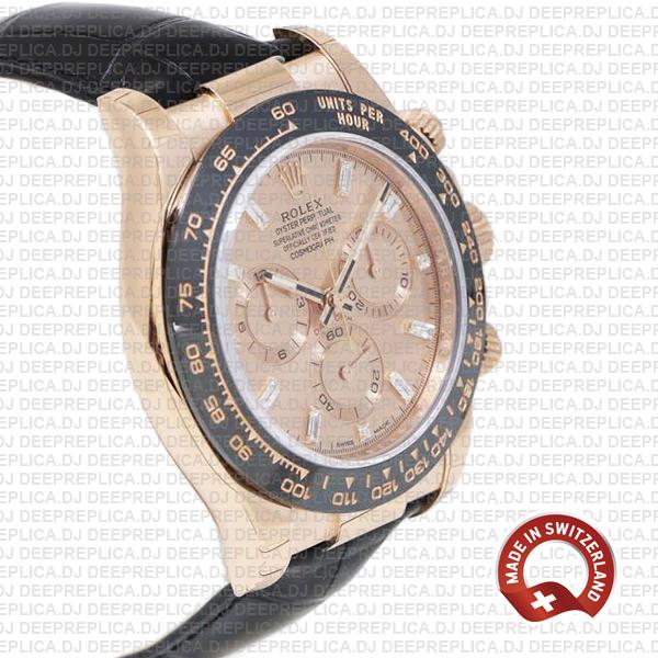 Rolex Daytona Leather Rose Gold Pink Diamond Ceramic 40mm 116515 Swiss Replica