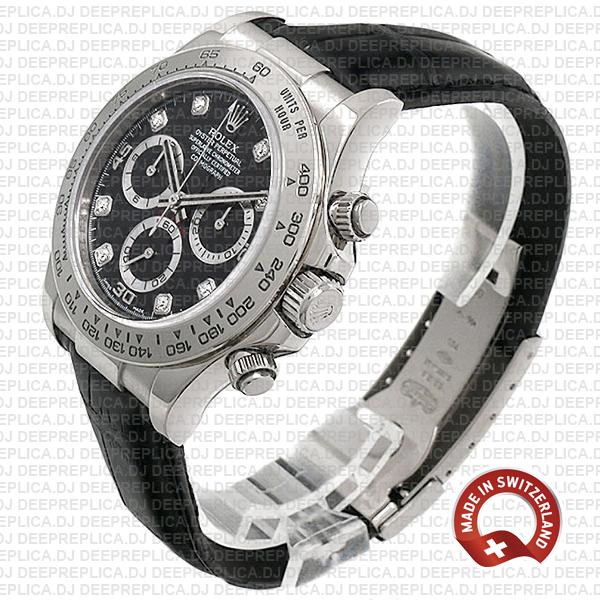 Rolex Daytona Leather White Gold Black Diamond Markers 116519 Swiss Replica 40mm