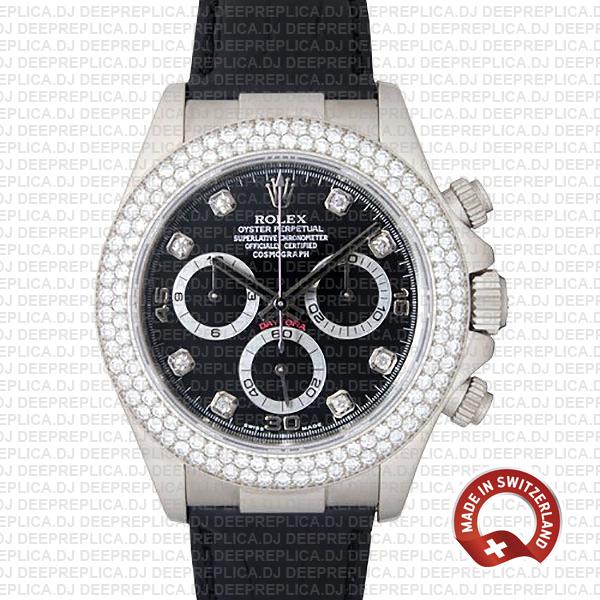 Rolex Daytona 18k White Gold Diamond Bezel | Luxury Replica