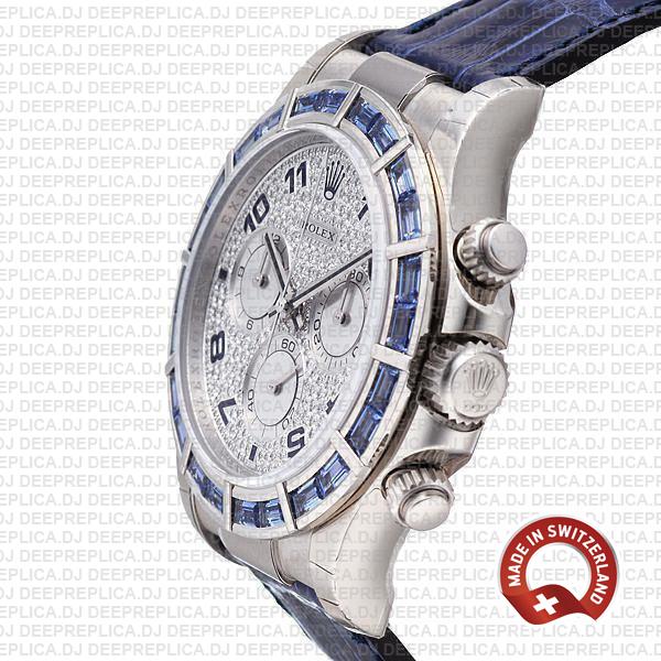 Rolex Daytona White Gold Blue Diamond Dial Replica Watch