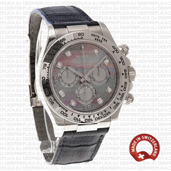 Rolex Cosmograph Daytona 18k White Gold 904L Steel MOP Black Dial Diamond Markers Replica Watch