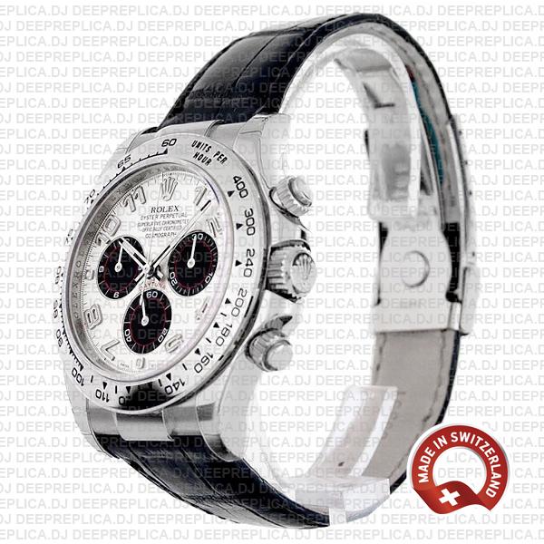 Rolex Cosmograph Daytona 18k White Gold 904L Steel, Oysterflex Leather Bracelet White Panda Dial