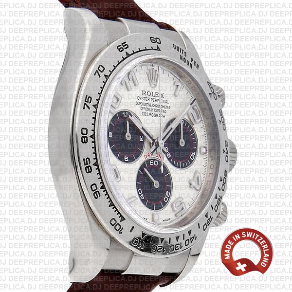 Rolex Daytona Leather White Gold Panda White Arabic 116519 Swiss Replica 40mm