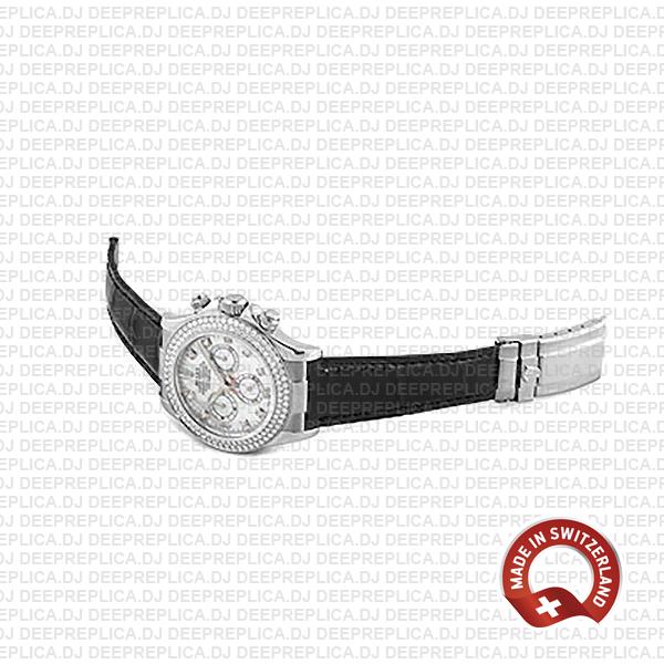Rolex Cosmograph Daytona Leather Strap 18k White Gold MOP White Dial Diamond Markers Bezel 40mm