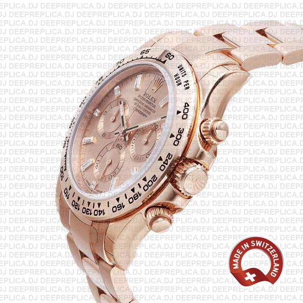 Replica Rolex Daytona 18k Rose Gold Pink Diamond Dial Watch
