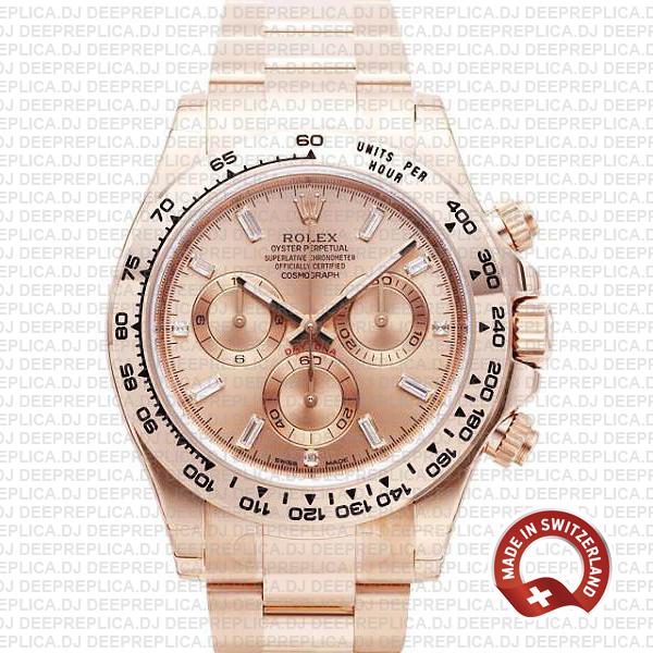 Replica Rolex Daytona 18k Rose Gold Pink Diamond Dial Watch