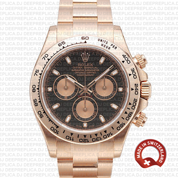 Rolex Daytona Rose Gold Black Dial | Swiss Replica Watch