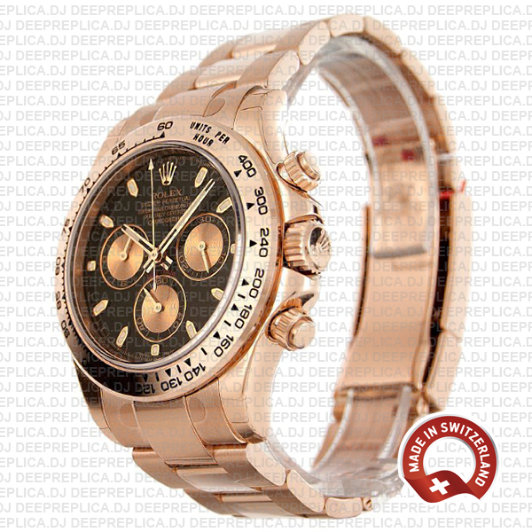 Rolex Daytona Rose Gold Black Dial Swiss Replica Watch