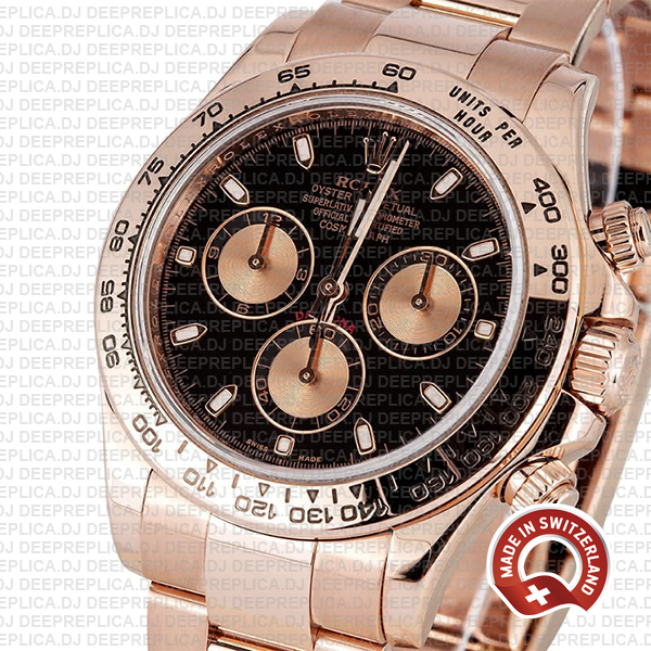 Rolex Daytona Rose Gold Black Dial Swiss Replica Watch