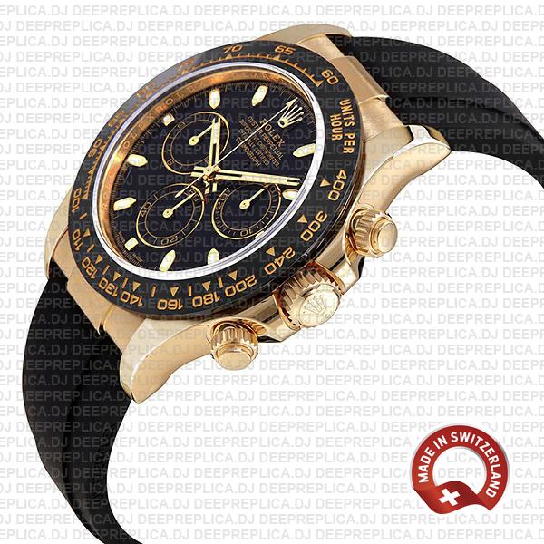 Rolex Oyster Perpetual Cosmograph Daytona 18k Yellow Gold Black Dial Ceramic Bezel 40mm Swiss Replica Watch