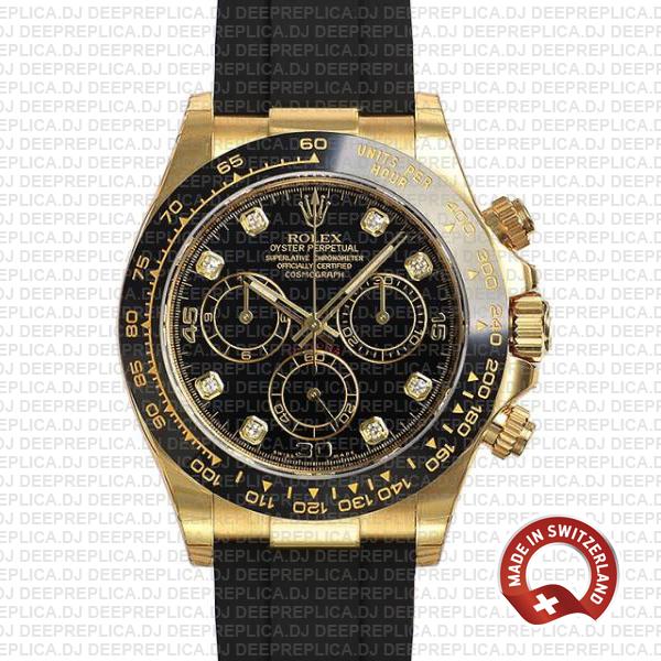Rolex Daytona Gold Black Diamond Dial | Swiss Replica Watch