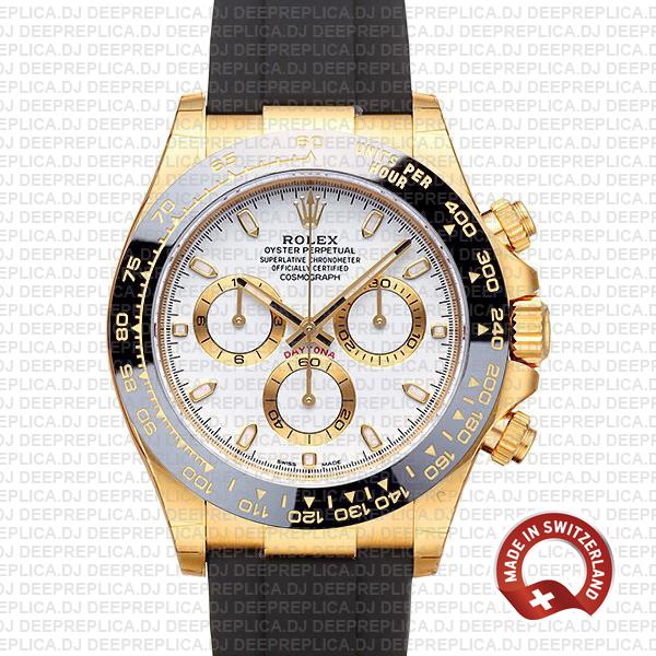 Rolex Daytona Gold Rubber Strap White Dial | Replica Watch