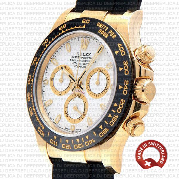 Rolex Cosmograph Daytona 18k Yellow Gold 904L Stainless Steel Rubber Strap White Dial Replica Watch
