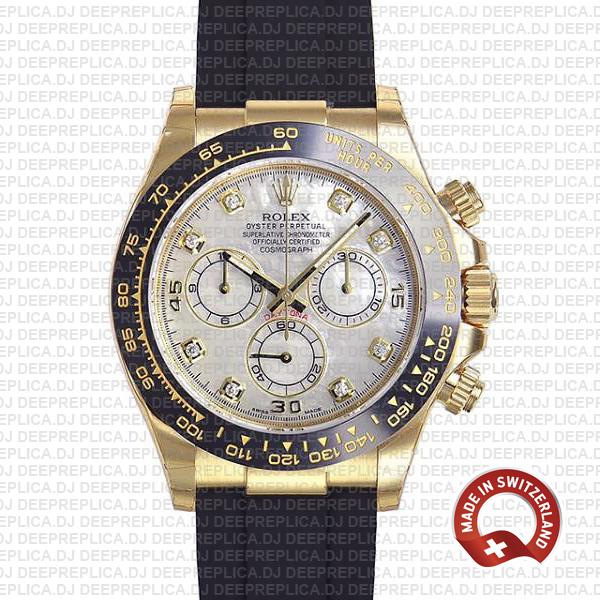 Rolex Daytona Rubber Strap White Diamond Dial Replica Watch