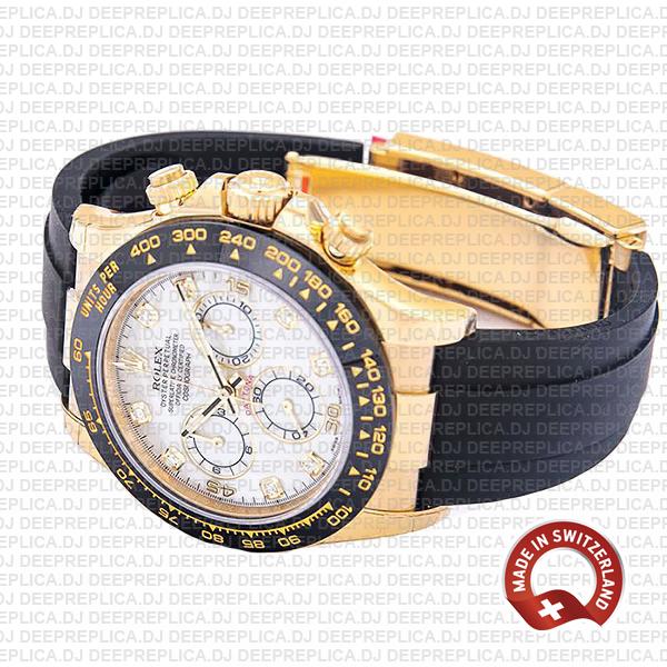Rolex Daytona Rubber Strap White Diamond Dial Replica Watch