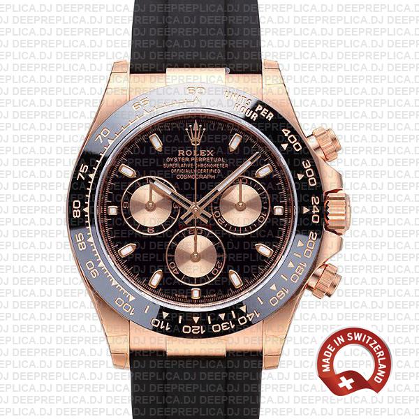 Rolex Daytona 18k Rose Gold Black Dial | Swiss Replica Watch