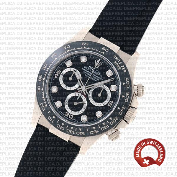 Rolex Daytona White Gold Black Diamond Dial Swiss Replica Watch