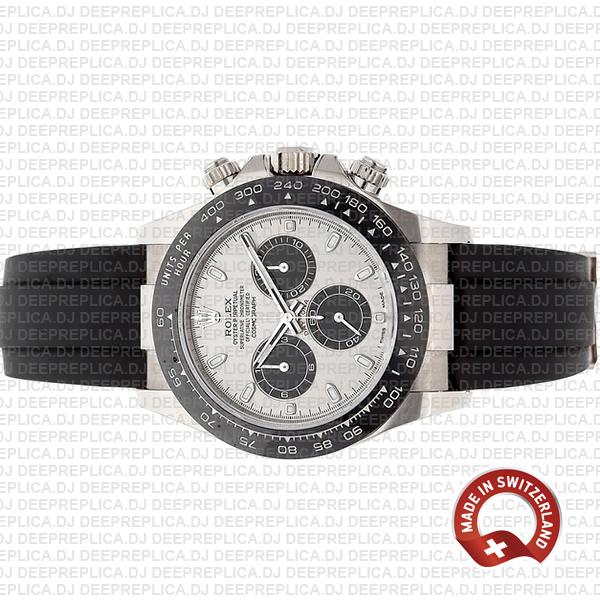 Rolex Cosmograph Daytona 18k White Gold Silver Panda Dial, Ceramic Bezel with Oysterflex Rubber Bracelet 40mm