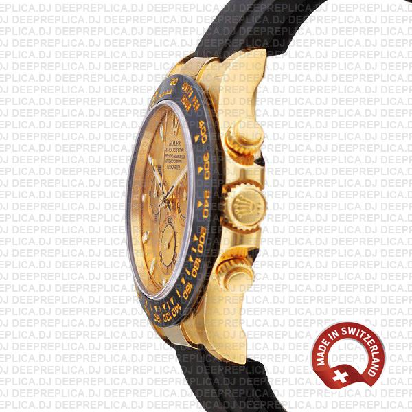 Rolex Daytona Rubber Yellow Gold Ceramic Bezel Gold Dial 116518ln Swiss Replica
