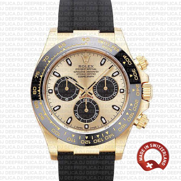Rolex Daytona Yellow Gold Panda Dial Rubber Strap Watch