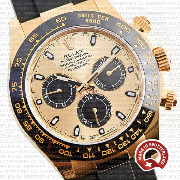 Rolex Daytona Yellow Gold Panda Dial Rubber Strap Replica Watch