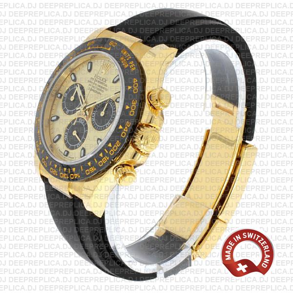 Rolex Daytona Rubber Yellow Gold Panda Gold Dial Ceramic Bezel 40mm 116518ln