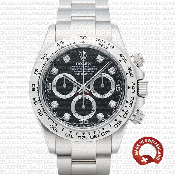 Rolex Daytona White Gold Black Diamond Dial | Replica Watch