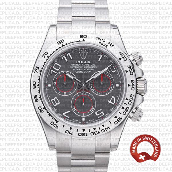 Rolex Daytona Stainless Steel 18k White Gold, Grey Dial with Arabic Markers 904L Steel Replica Watch