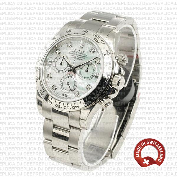 Rolex Daytona 18k White Gold 904L Stainless Steel Mop White Dial with Moissanite Diamond Markers