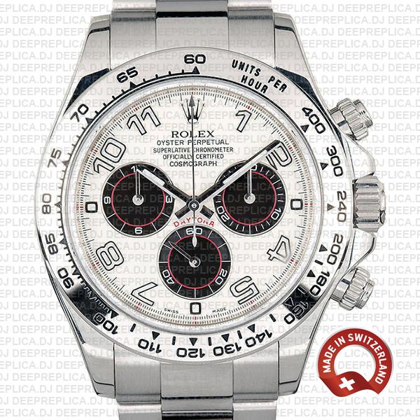 High Quality Rolex Cosmograph Daytona 18k White Gold Replica Watch, White Arabic Dial Replica Watch