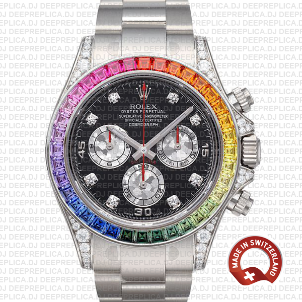 Rolex Daytona Rainbow Bezel Black Diamond Replica Watch