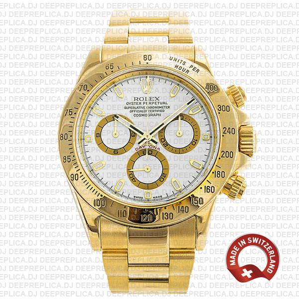 Rolex Daytona Yellow Gold White Dial Chronograph Swiss Replica 116528