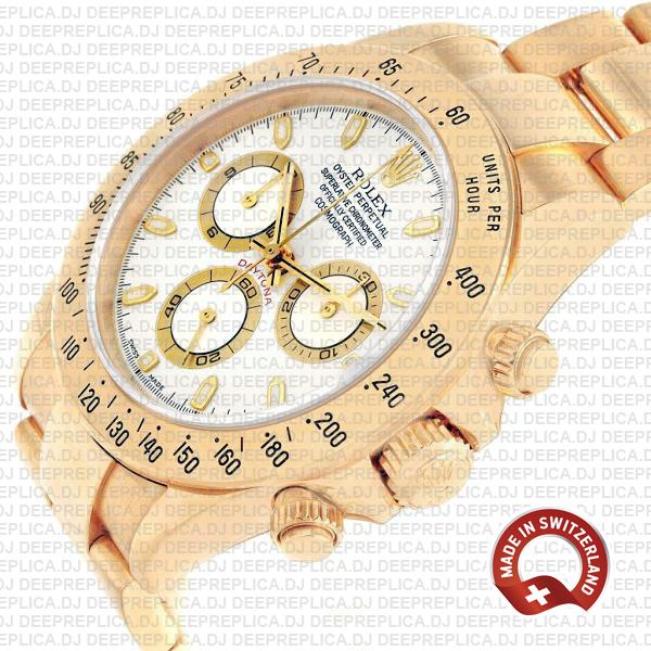 Rolex Daytona Yellow Gold White Dial Chronograph Swiss Replica 116528