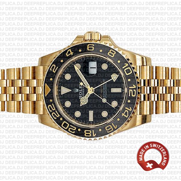 Rolex Gmt-master Ii Jubilee 18k Yellow Gold Black Dial Ceramic Bezel 40mm Swiss Made Replica Superclone Watch Ref.126718grnr