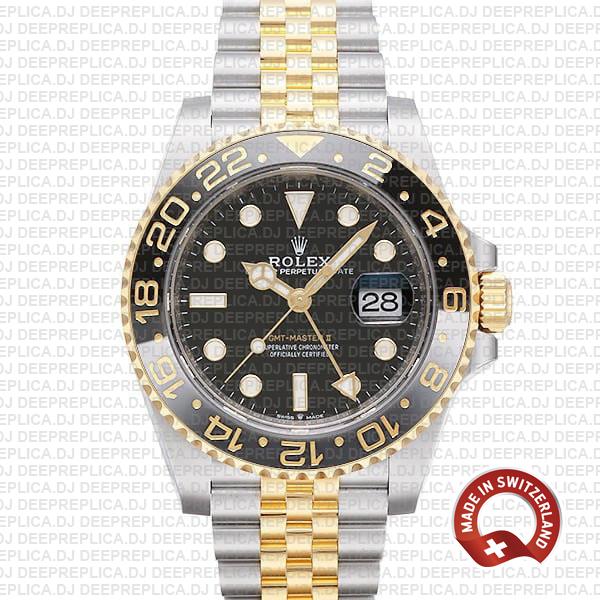 Rolex Gmt-master Ii Jubilee 2tone 18k Yellow Gold/904l Steel Black Dial Ceramic Bezel 40mm Swiss Made Replica Superclone Watch Ref.126713grnr